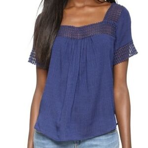 REBECCA MINKOFF Andy Blue Silk Wool Peasant Blouse